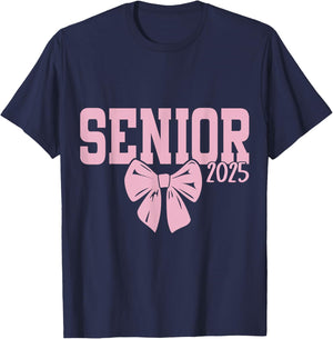 Senior 2025 pink coquette bow girls class of 2025 T-Shirt - T-Shirt | Navy