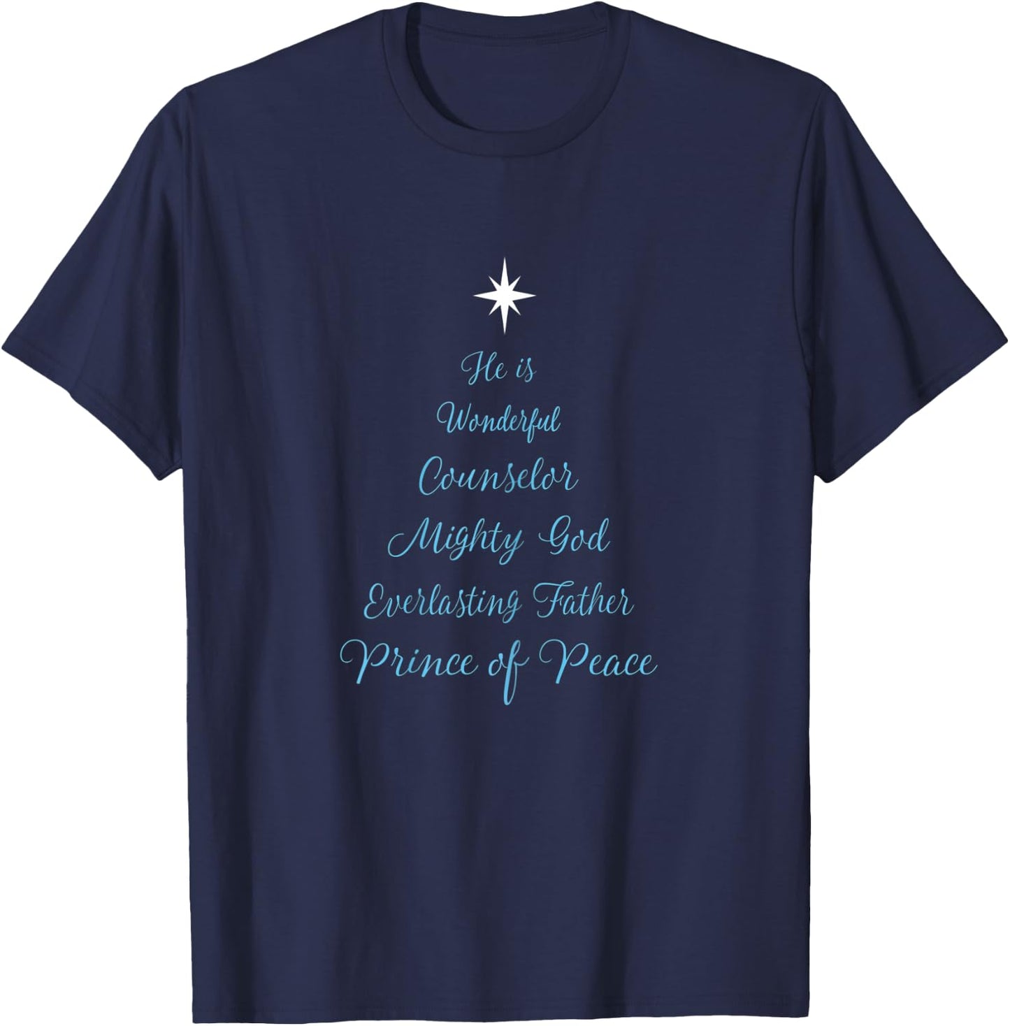 Wonderful Counselor Christmas Tree Christian Bible Verse T-Shirt - T-Shirt | Navy