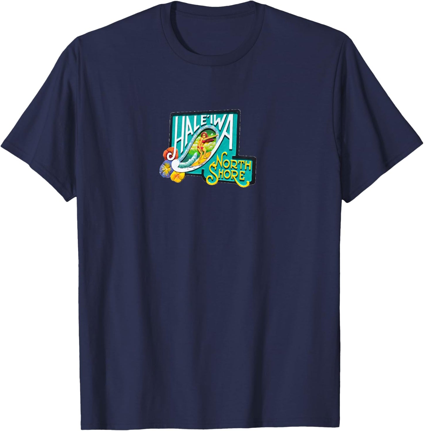 Hawaii Haleiwa Sign Surf Girl T-Shirt - T-Shirt | Navy
