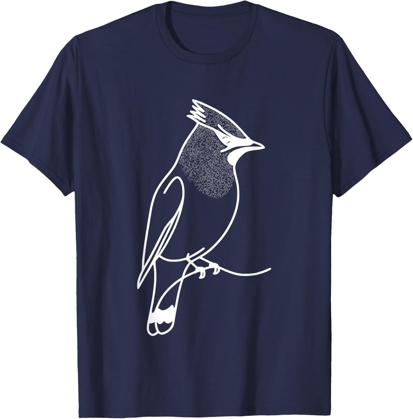 Line Art Bird & Ornithologist Cedar Waxwing T-Shirt - T-Shirt | Navy