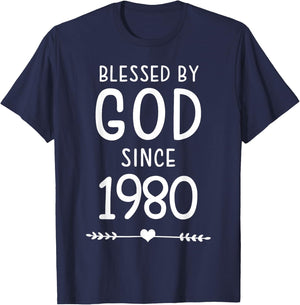 Blessed By God Since 1980 Christian Birthday T-Shirt - T-Shirt | Navy