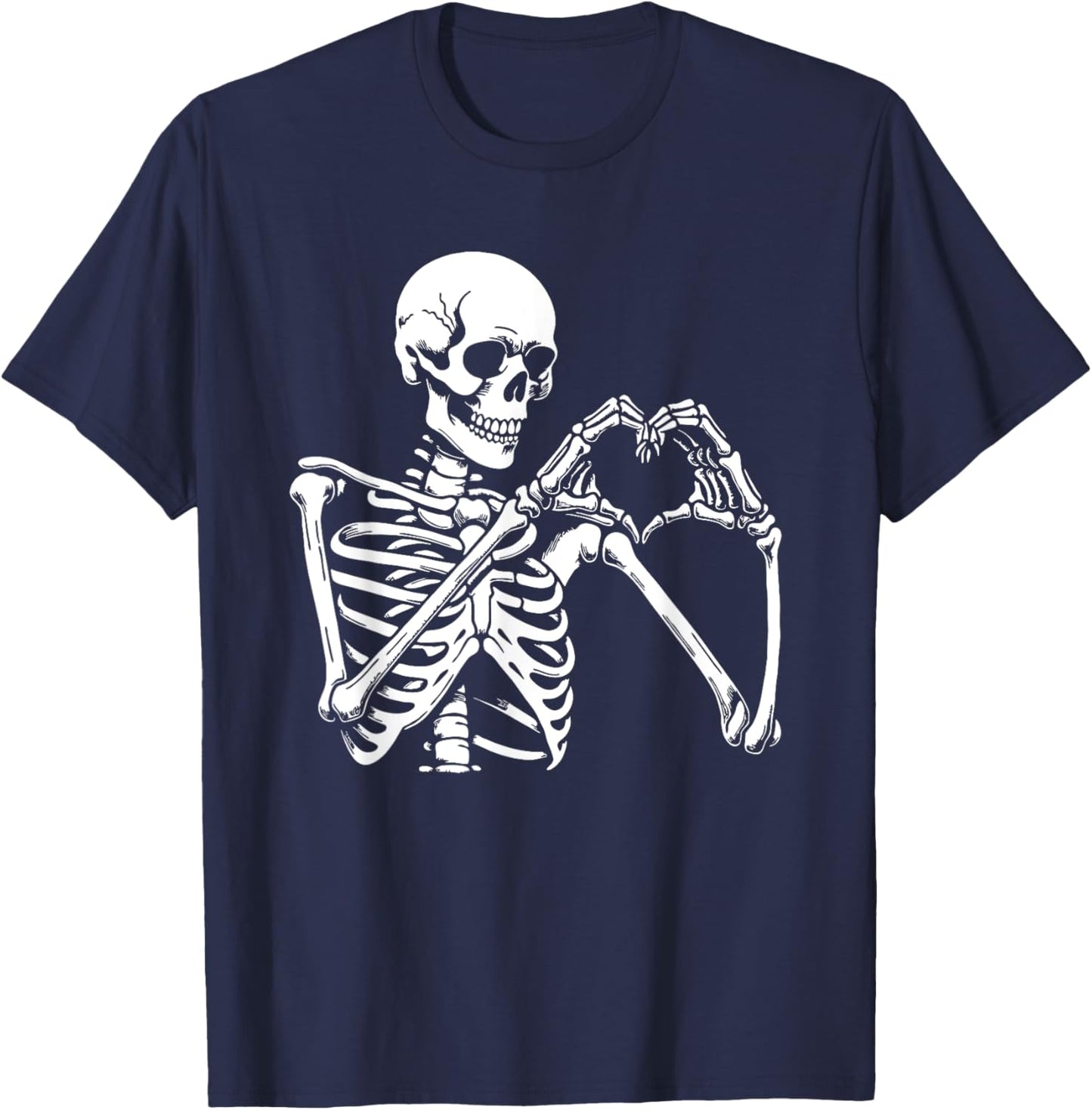 Skeleton Heart Hands Sign Halloween Costume Retro Halloween T-Shirt - T-Shirt | Navy