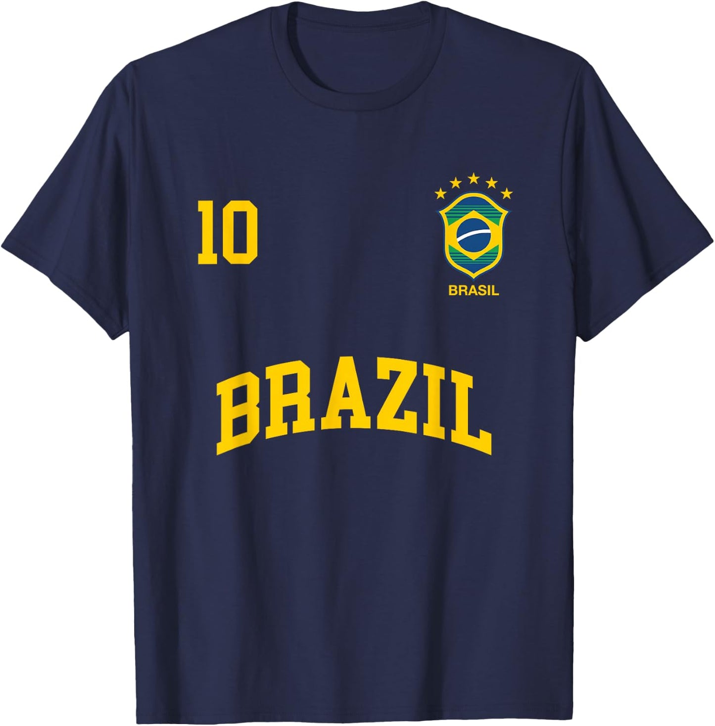 Brazil Number 10 Brazilian Soccer Team Sports Shirt T-Shirt - T-Shirt | Navy