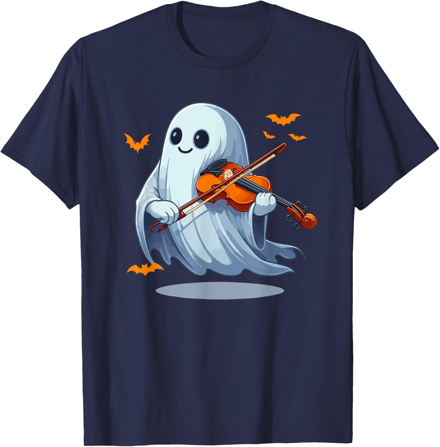 Boo Ghost Playing Violin Halloween Musical Instrument T-Shirt - T-Shirt | Navy