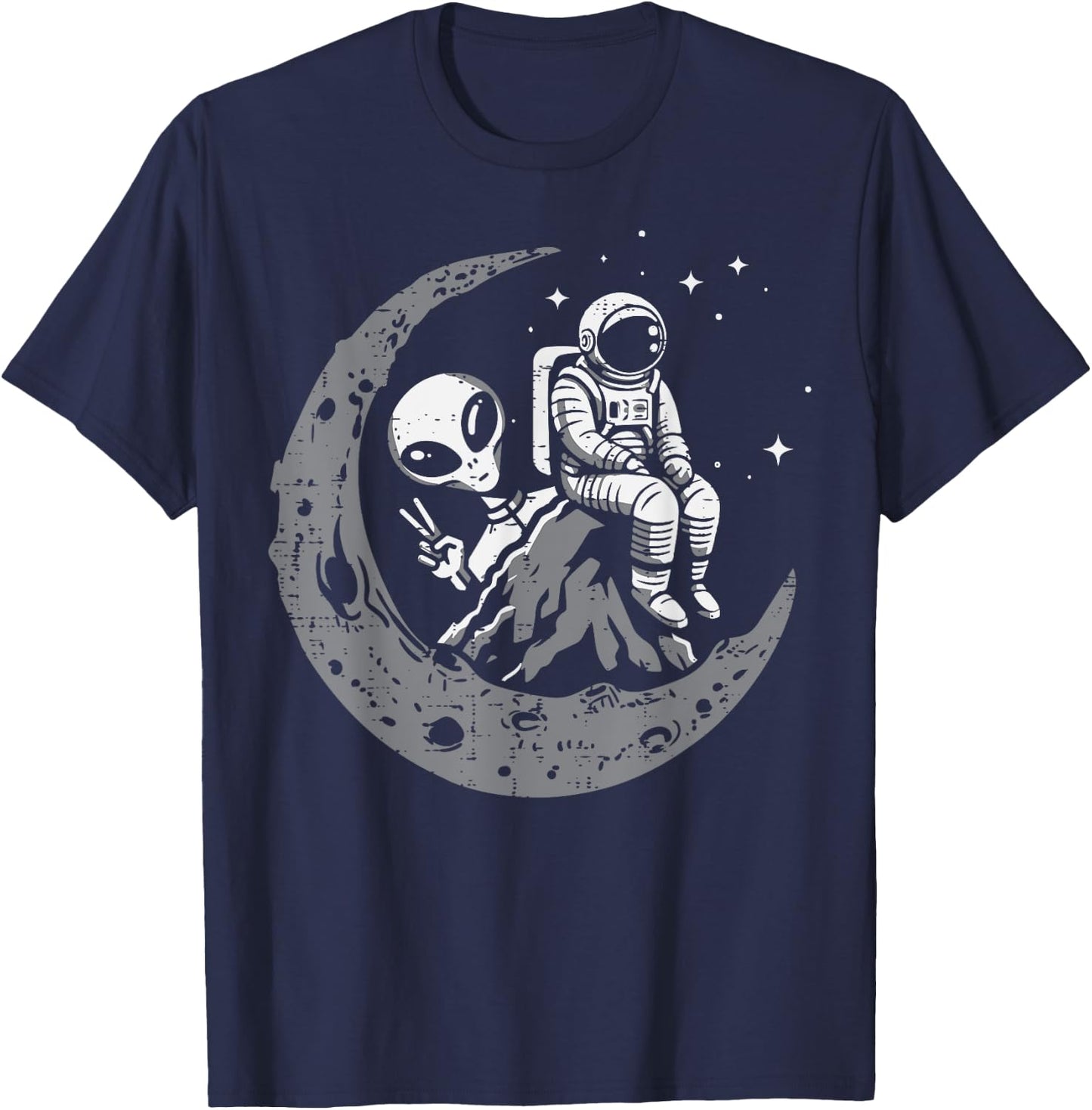 Astronaut Moon Alien Peace Funny Space Galaxy Men Women Kids T-Shirt - T-Shirt | Navy