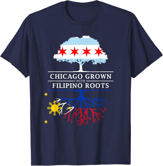 Chicago Grown with Filipino Roots - Philippines T-Shirt - T-Shirt | Navy