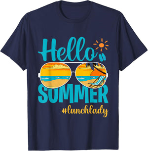 Happy Last Day Of School Hello Summer Lunch Lady T-Shirt - T-Shirt | Navy