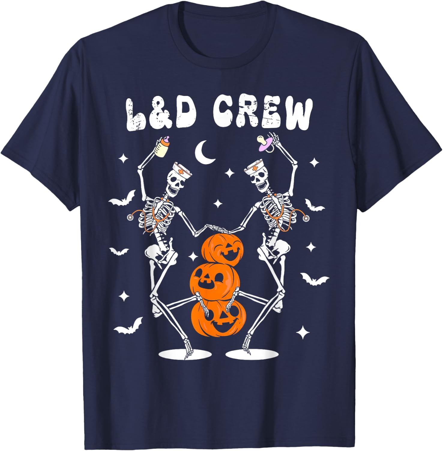 Labor And Delivery Crew Nurse Skeleton Dancing Halloween T-Shirt - T-Shirt | Navy
