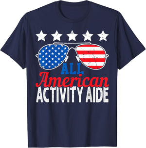 All American Activity Aide USA Flag Sunglasses 4th of July Men T-Shirt - T-Shirt | Navy