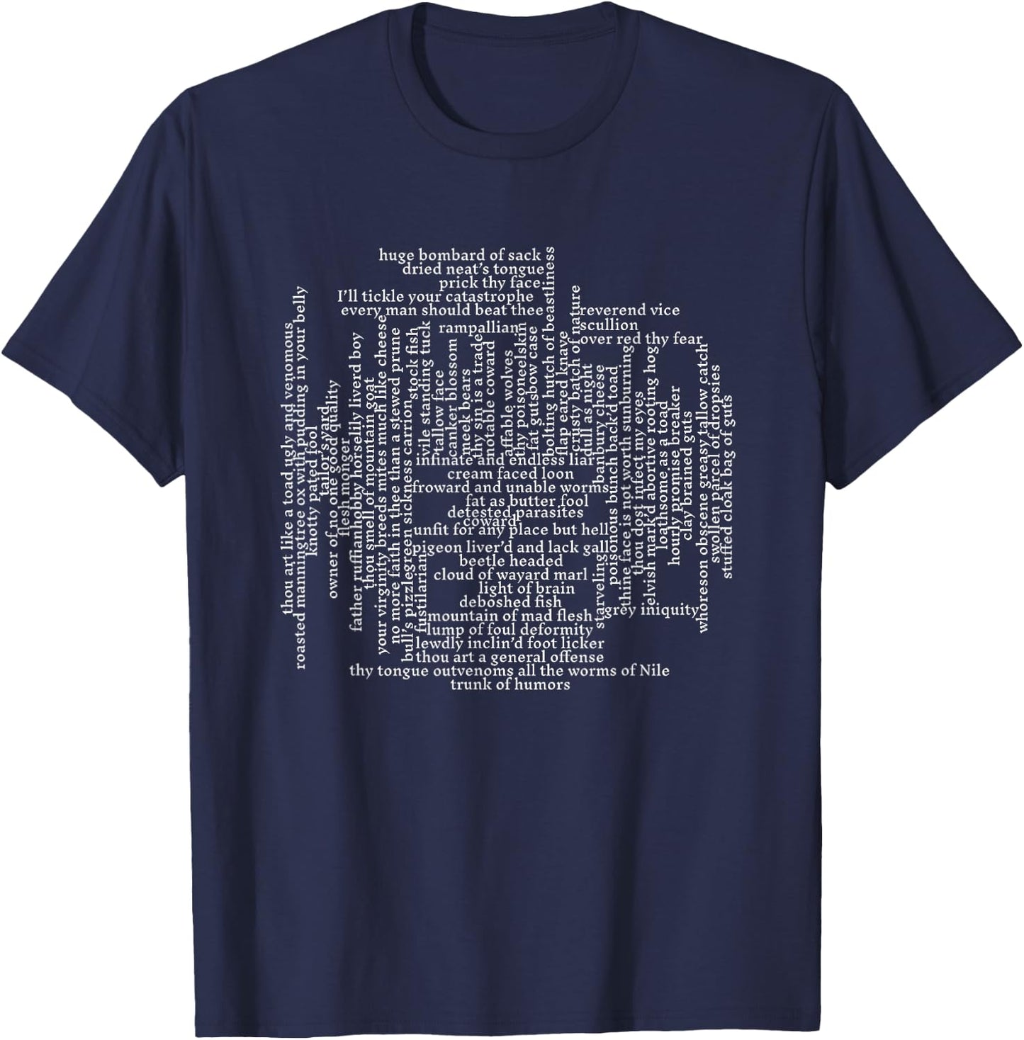 Dramatically Correct Shakespeare Insults Funny Quote - Black, -Adults, Short Sleeve, Classic Fit, Cotton, Polyester, Machine Wash, 1 Count, Small T-Shirt - T-Shirt | Navy