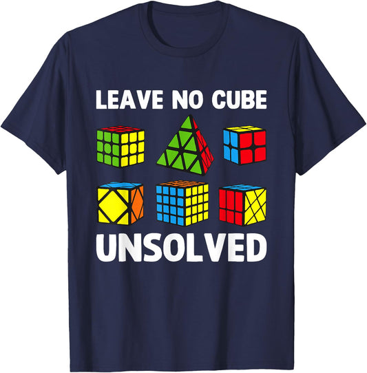 Leave No Cube Unsolved Funny Puzzle Cubes Math Teacher T-Shirt - T-Shirt | Navy