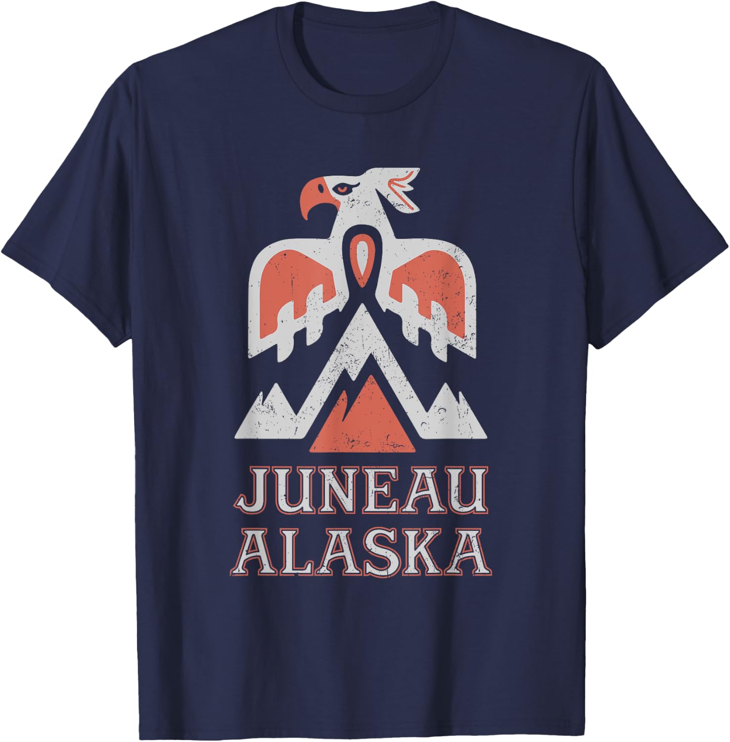 Vintage Juneau Alaska Mountain Eagle Tribal American Indian T-Shirt - T-Shirt | Navy