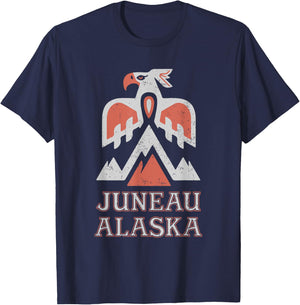 Vintage Juneau Alaska Mountain Eagle Tribal American Indian T-Shirt - T-Shirt | Navy