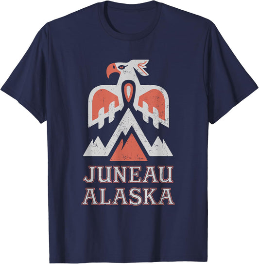 Vintage Juneau Alaska Mountain Eagle Tribal American Indian T-Shirt - T-Shirt | Navy