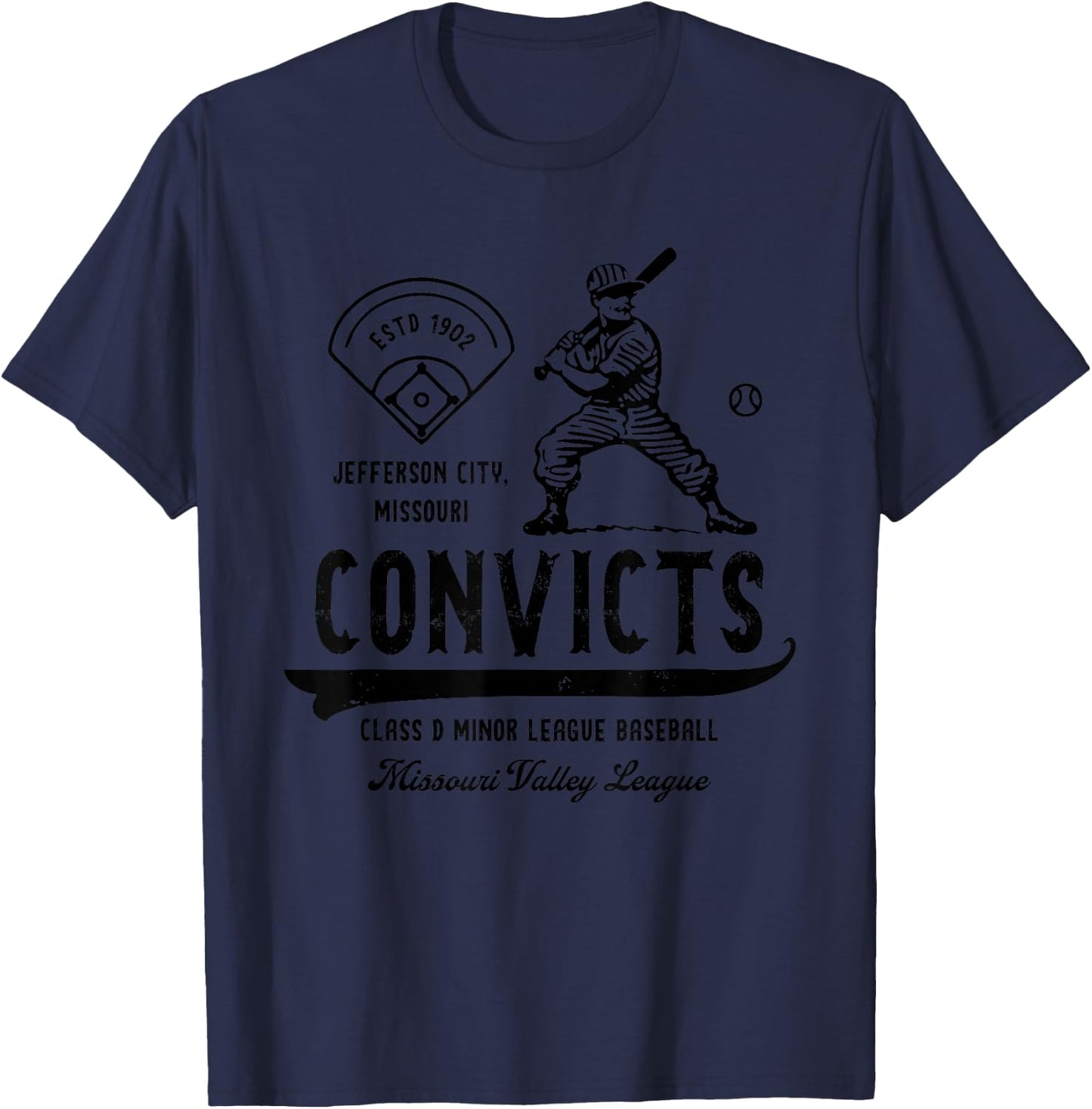 Jefferson City Convicts Missouri Vintage Defunct Baseball T-Shirt - T-Shirt | Navy