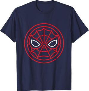 Marvel Super Heroes Neon Light Sign Spider-Man Mask Symbol T-Shirt - T-Shirt | Navy