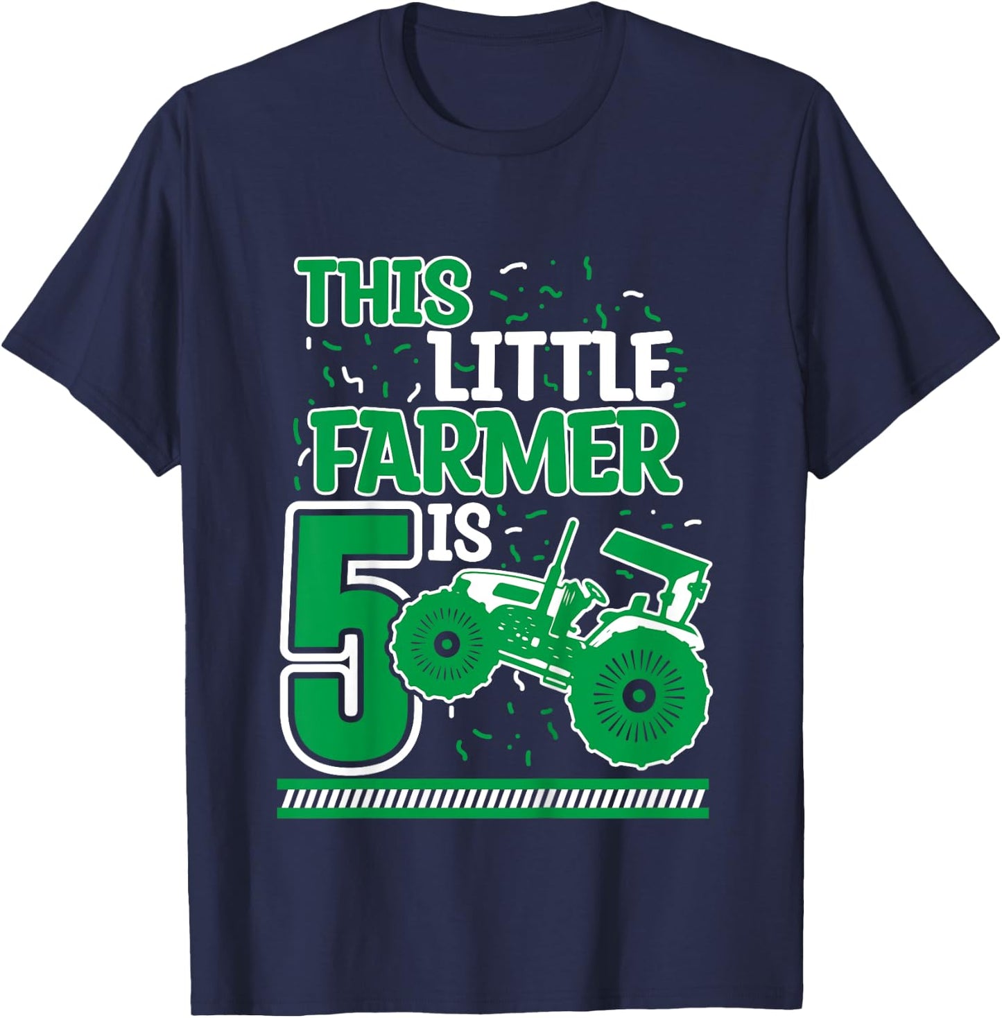 Kids 5 Years Old Boy Tractor Little Farmer 5th Birthday Kids T-Shirt - T-Shirt | Navy