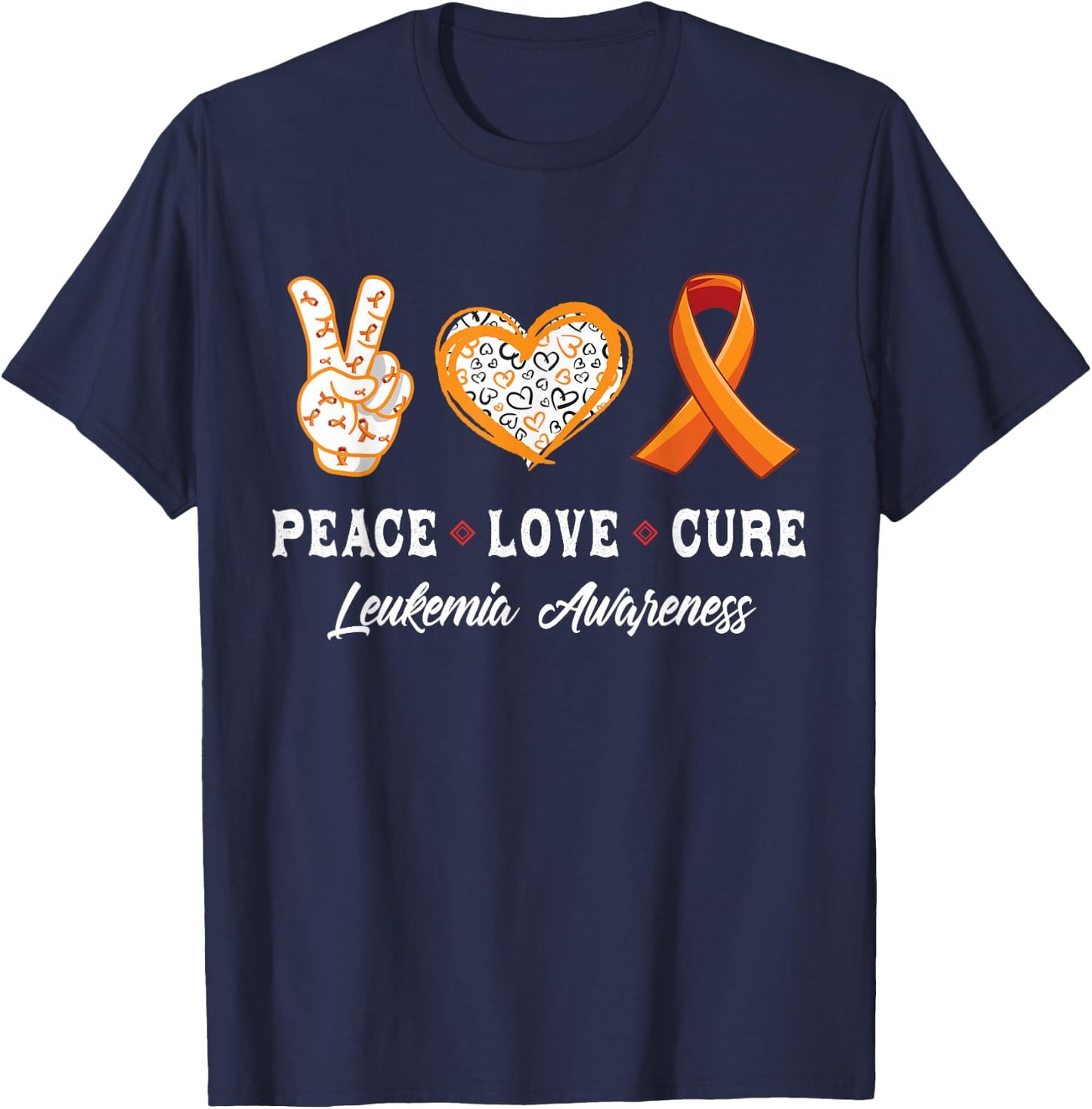 Peace Love cure Leukemia awareness men women kids Leukemia T-Shirt - T-Shirt | Navy