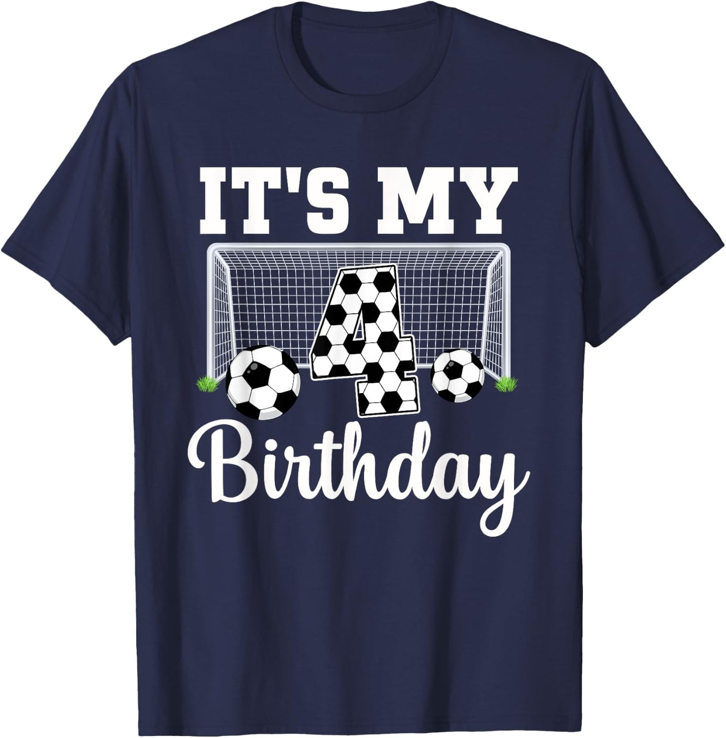 It's My 4th Birthday Soccer 4 Year Old Boy Birthday Soccer T-Shirt - T-Shirt | Navy
