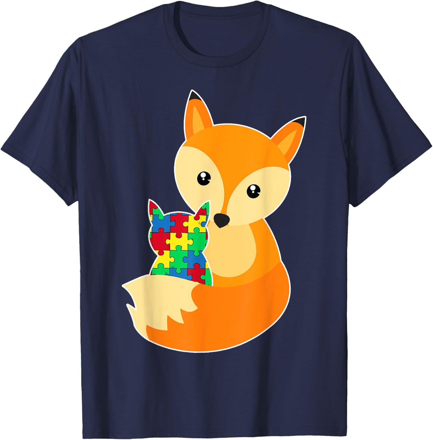 Baby Fox Love Puzzle Piece Animal Cool Autism Awareness Gift T-Shirt - T-Shirt | Navy