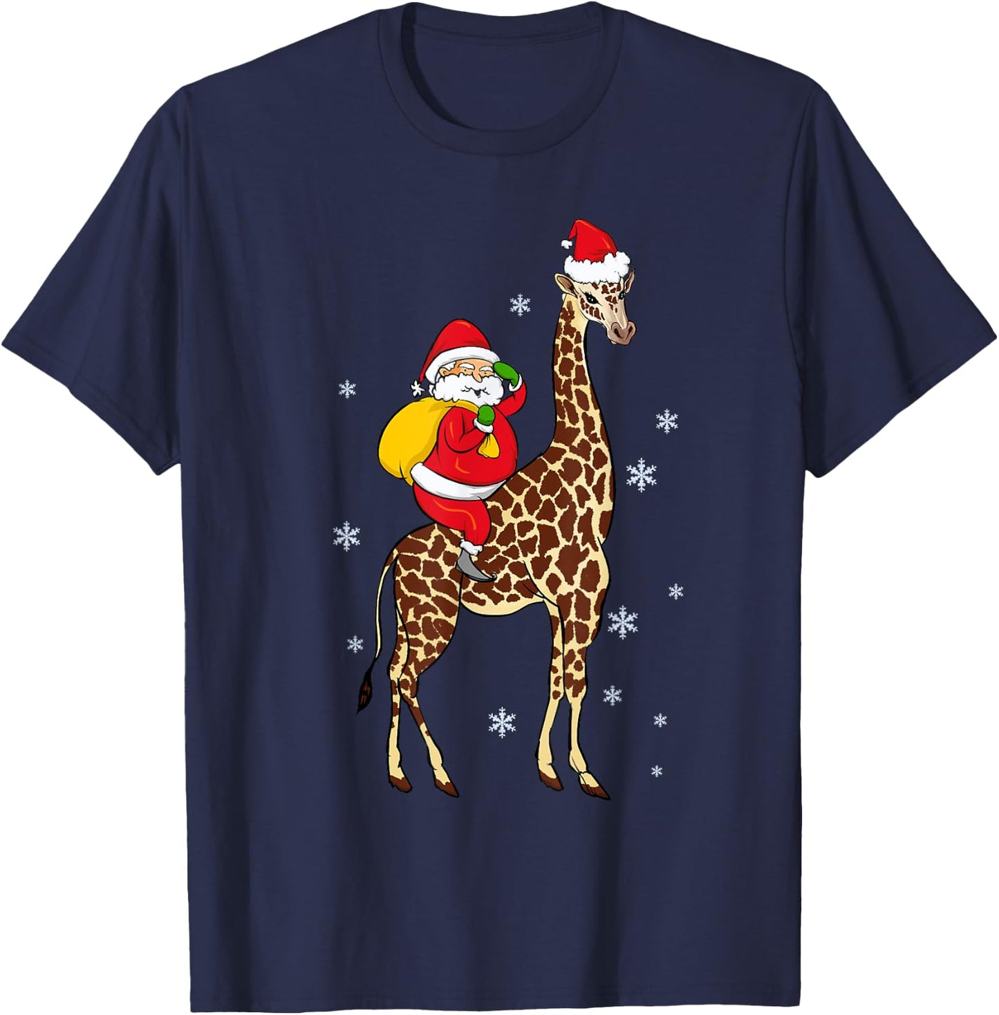 Funny Santa Giraffe Christmas Pajama Gift Women Kids T-Shirt - T-Shirt | Navy