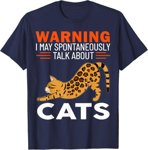 Warning I May Spontaneously Talk About Cats T-Shirt - T-Shirt | Navy