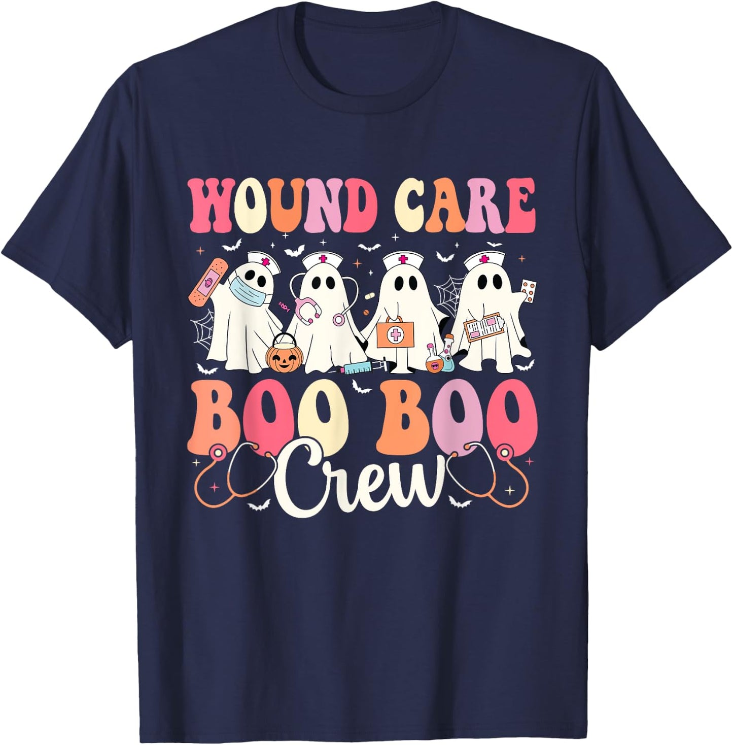 Wound Care Nurse Boo Boo Crew Ghost Halloween Wound Care T-Shirt - T-Shirt | Navy