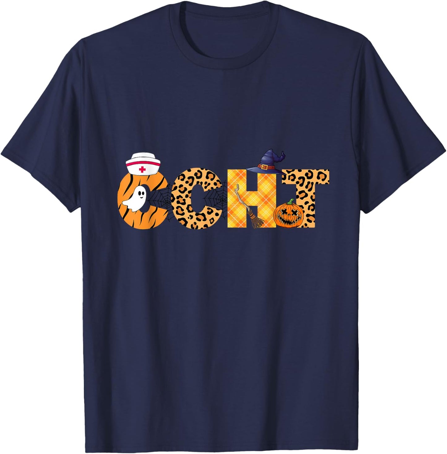 Leopard Ghost CCHT Halloween Costume Fall Scrub Top Women T-Shirt - T-Shirt | Navy