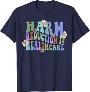 Retro Flower Harm Reduction Healthcare Overdose Awareness T-Shirt - T-Shirt | Navy