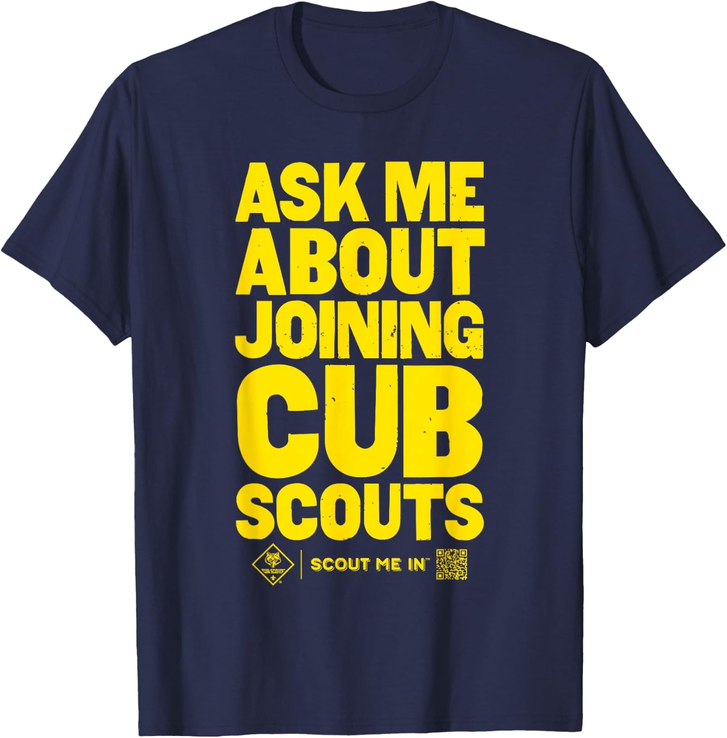 Ask Me About Joining Cub Scouts (Yellow) T-Shirt - T-Shirt | Navy