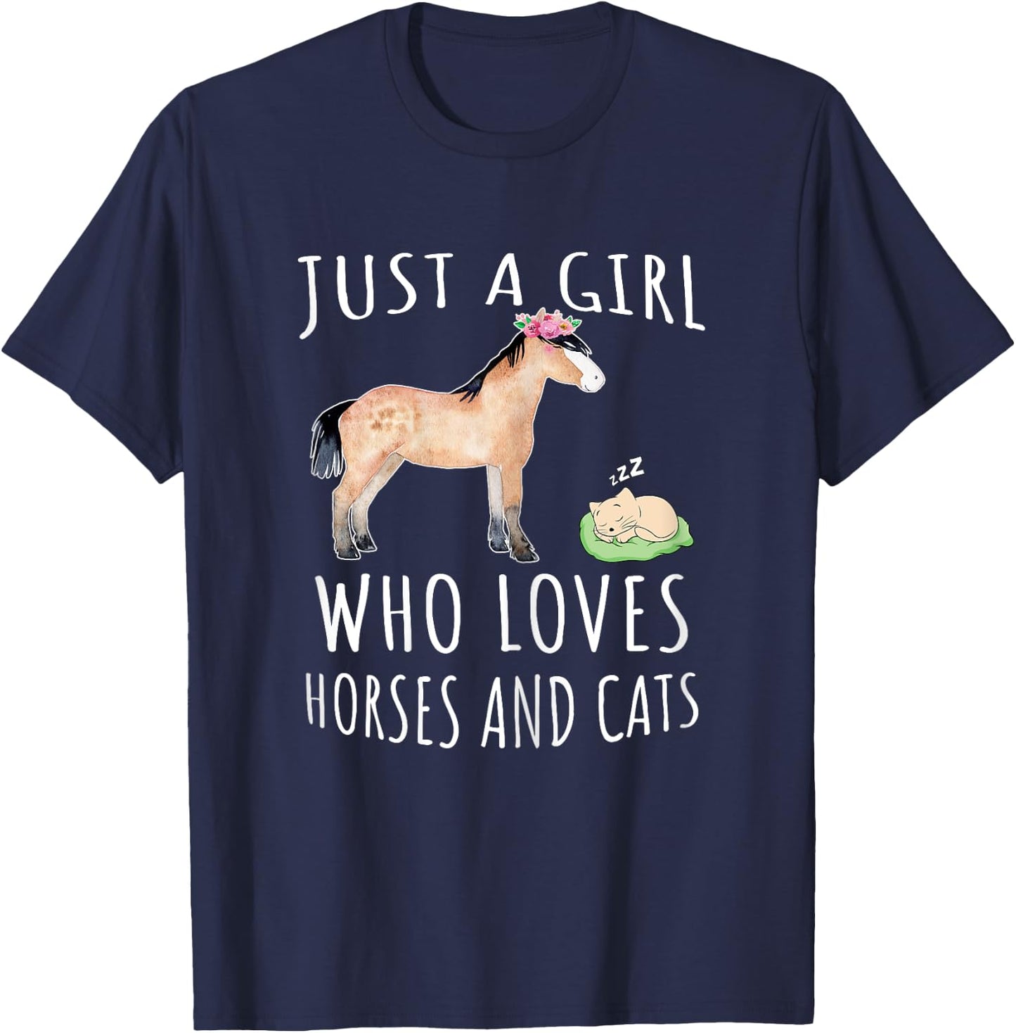 Just a girl who loves Horses and Cats T-Shirt - T-Shirt | Navy