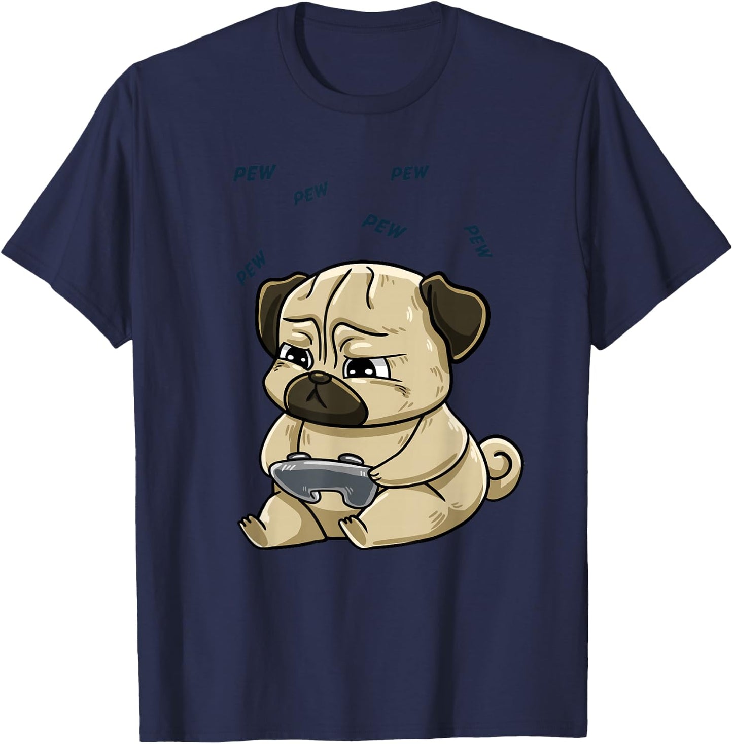Gaming Pug Pew Gamepad Cute Hobby Dog Video Game Player Gift Men Women Girls Kids T-Shirt - T-Shirt | Navy