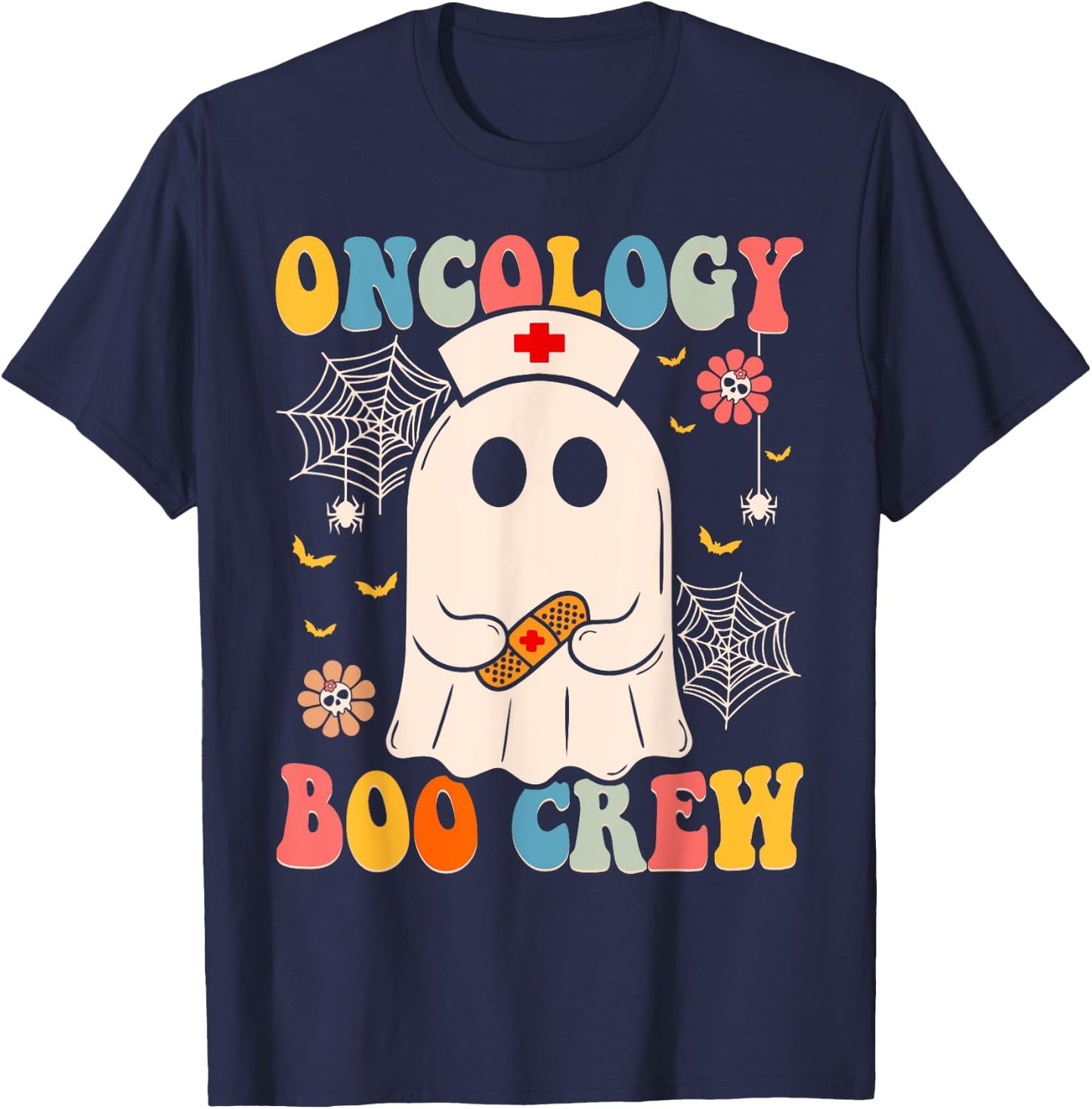 Groovy Oncology Boo Crew Nurse Funny Ghost Halloween Nurse T-Shirt - T-Shirt | Navy