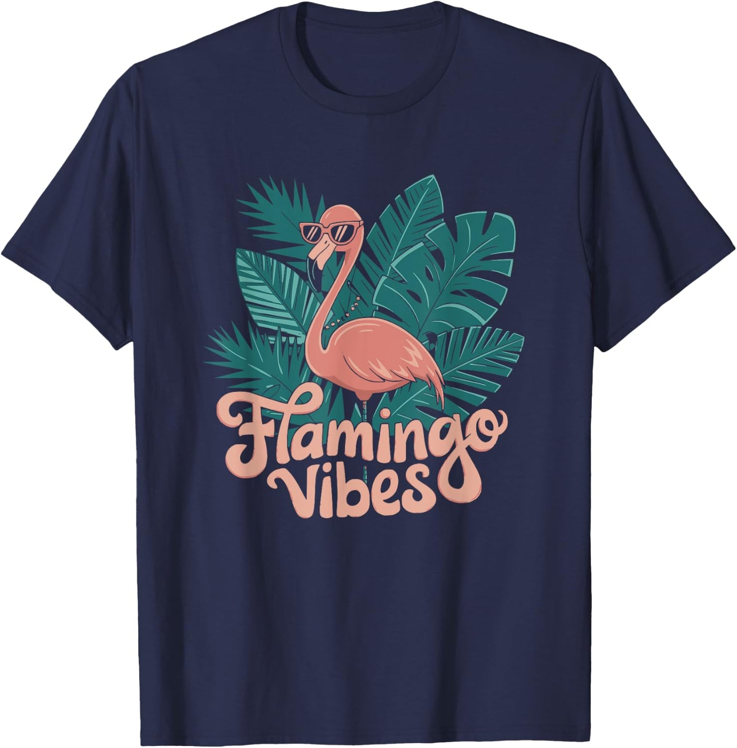 Flamingo Vibes Design T-Shirt - T-Shirt | Navy