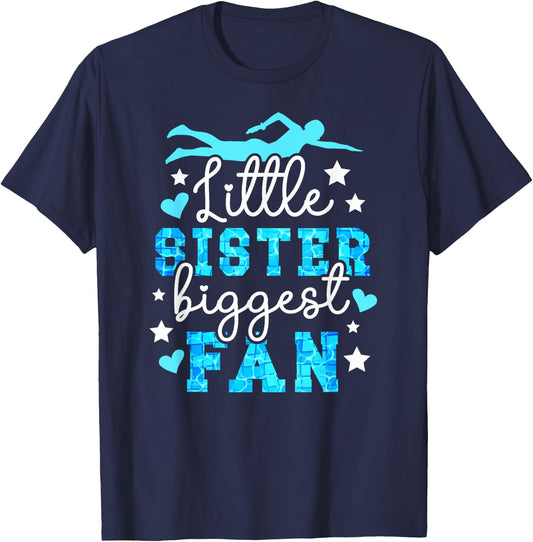 Little Sister Biggest Fan Swim Sister Of A Swimmer Sister T-Shirt - T-Shirt | Navy