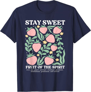 Stay Sweet Fruit Of The Spirit Christian Strawberry Jesus T-Shirt - T-Shirt | Navy