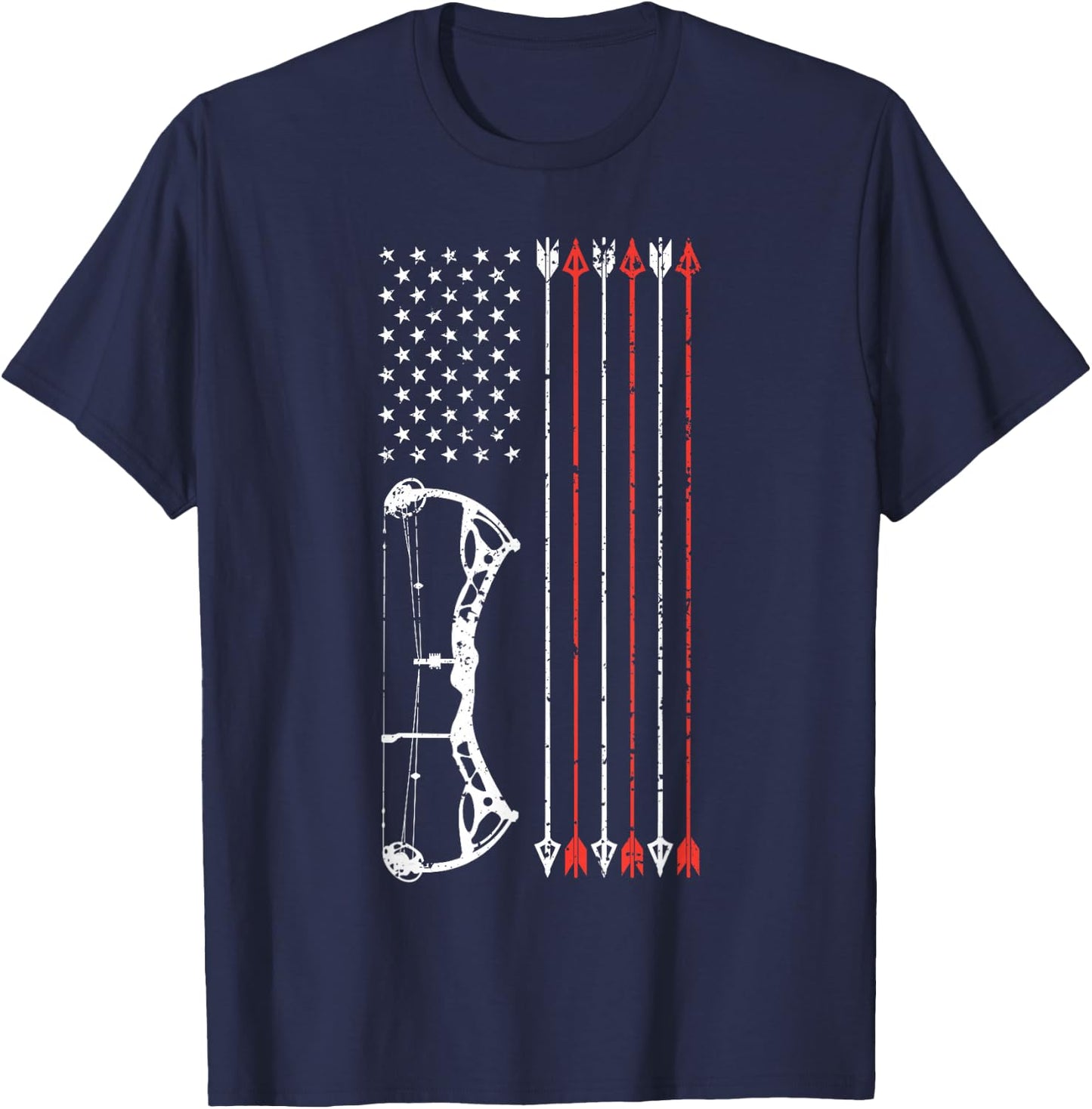 American Flag Hunter Archery Women Men Bow Hunting T-Shirt - T-Shirt | Navy
