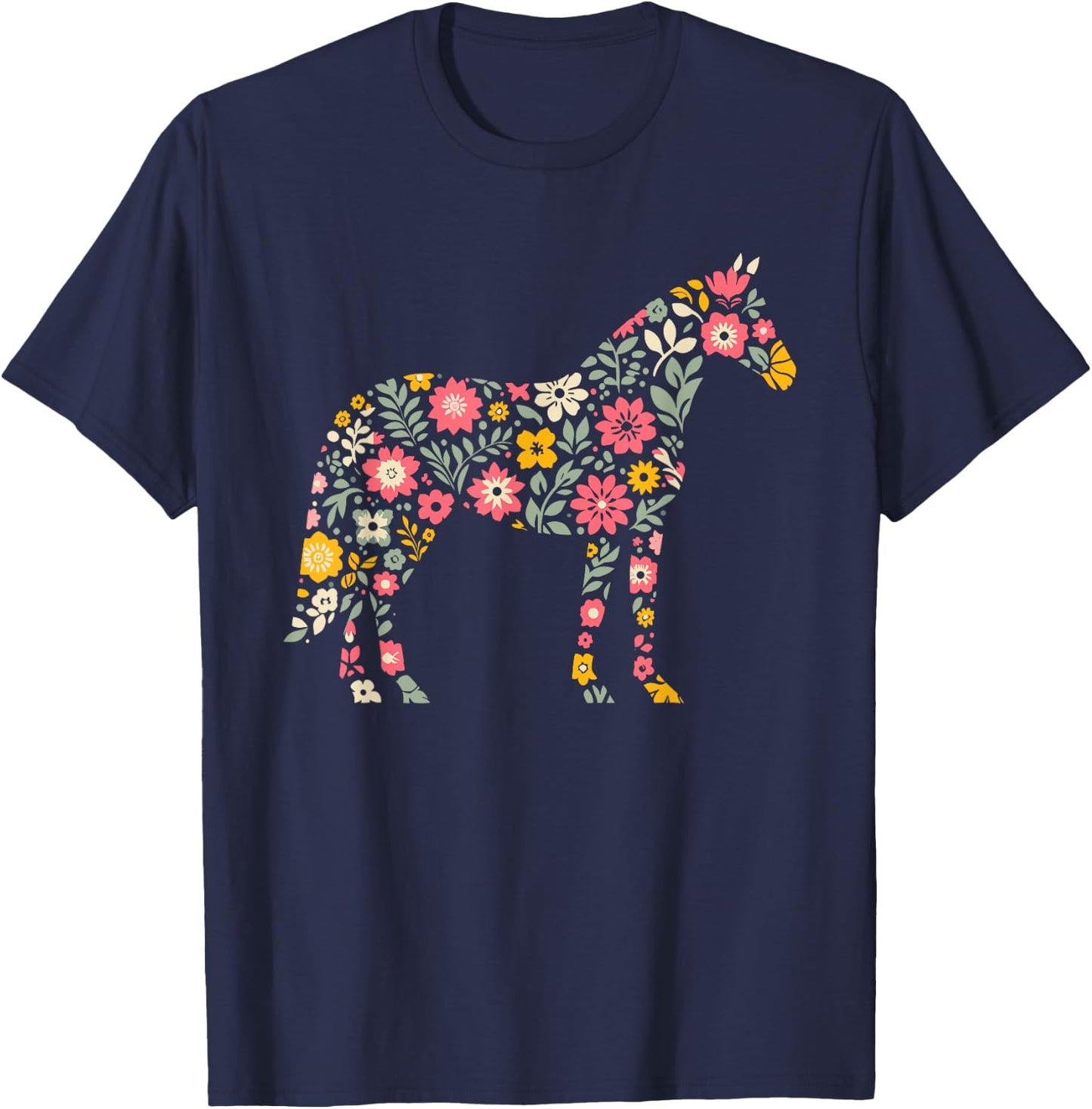 Floral FLower Horse Mom Grandma Mothers Day T-Shirt - T-Shirt | Navy