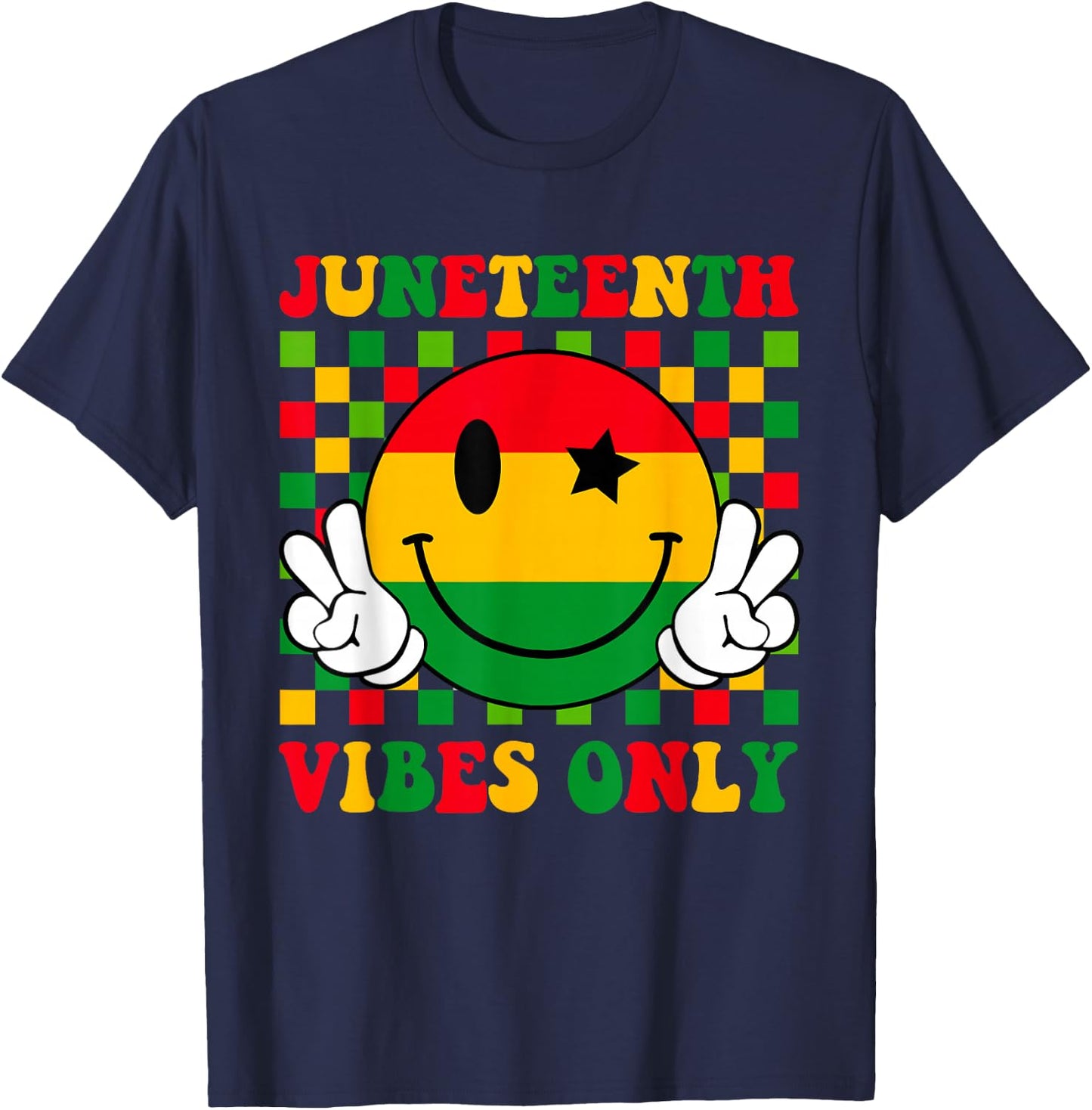 Juneteenth Vibes Only 1865 African Smile Face Girls T-Shirt - T-Shirt | Navy
