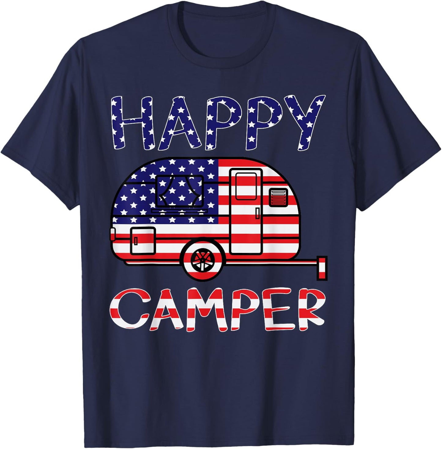 Happy Camper Retro Family Camping 4th of July American Pride T-Shirt - T-Shirt | Navy