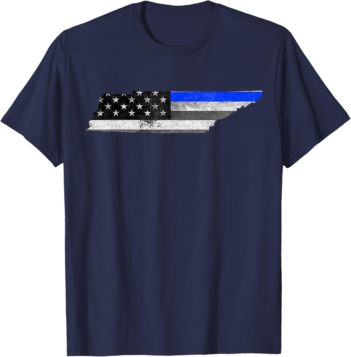 Tennessee Police Thin Blue Line USA Flag Map Shirt T-Shirt - T-Shirt | Navy