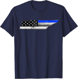 Tennessee Police Thin Blue Line USA Flag Map Shirt T-Shirt - T-Shirt | Navy