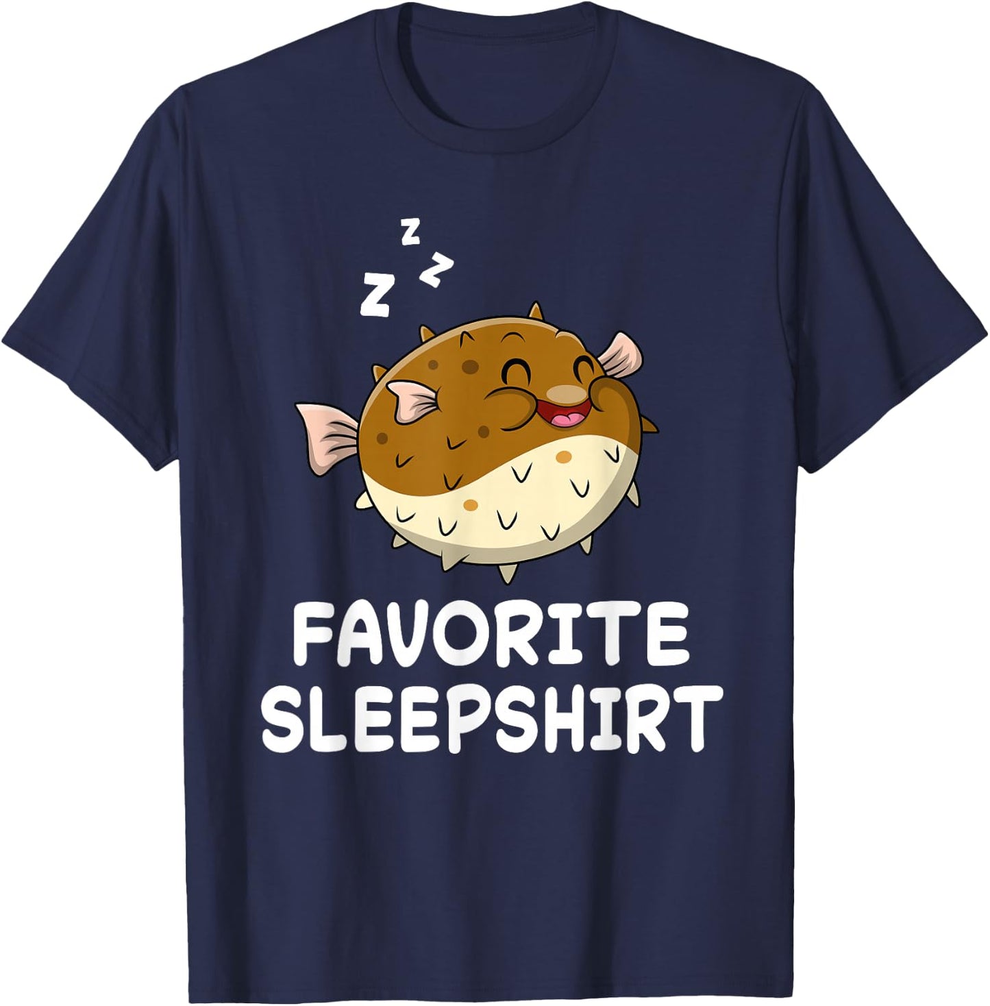 Pufferfish Puffer Fish Nap Sleeping Sleep Pajama Nightgown T-Shirt - T-Shirt | Navy