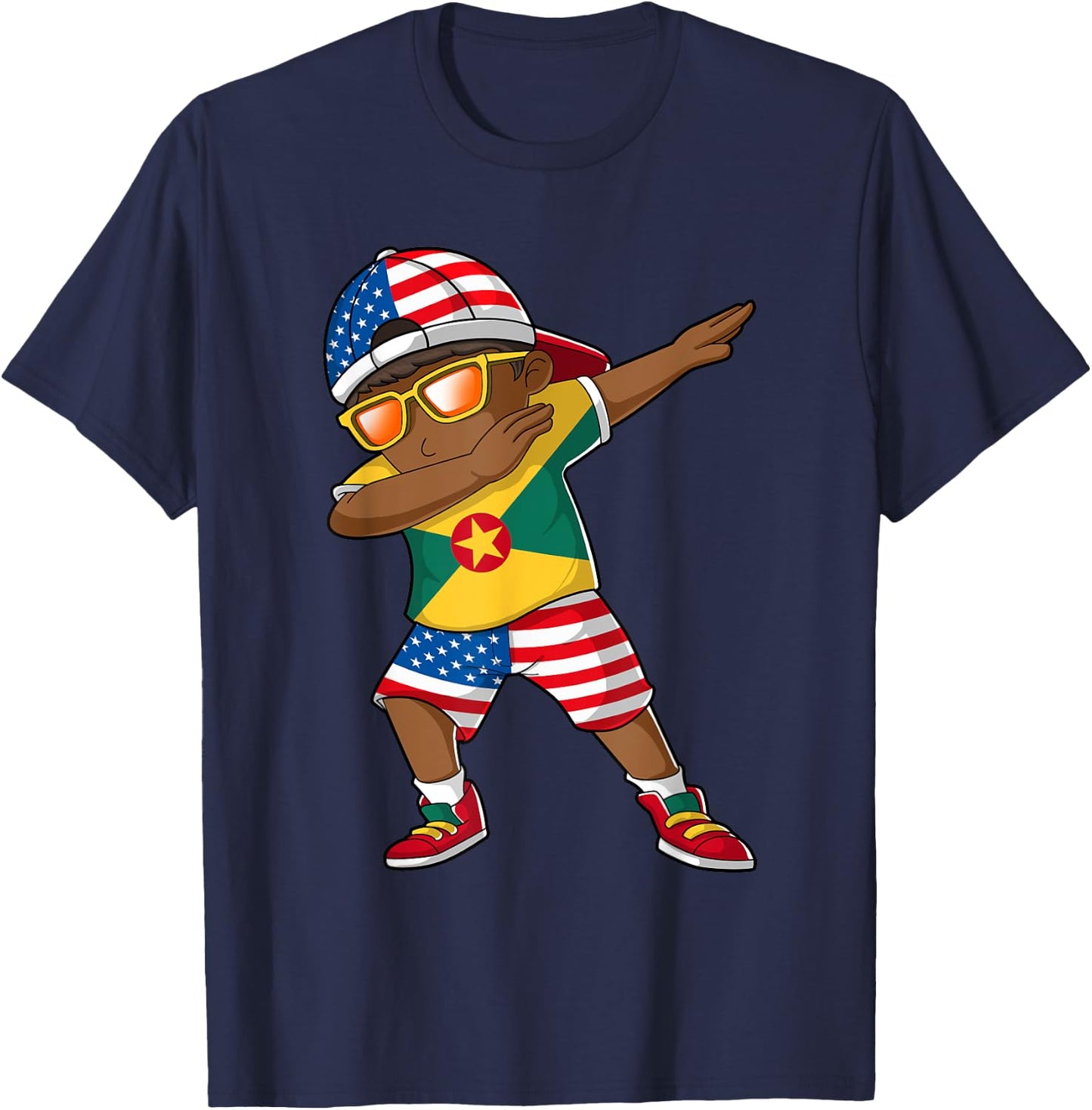 Half American Half Grenadian Boy Kid Grenada Flag Patriotic T-Shirt - T-Shirt | Navy
