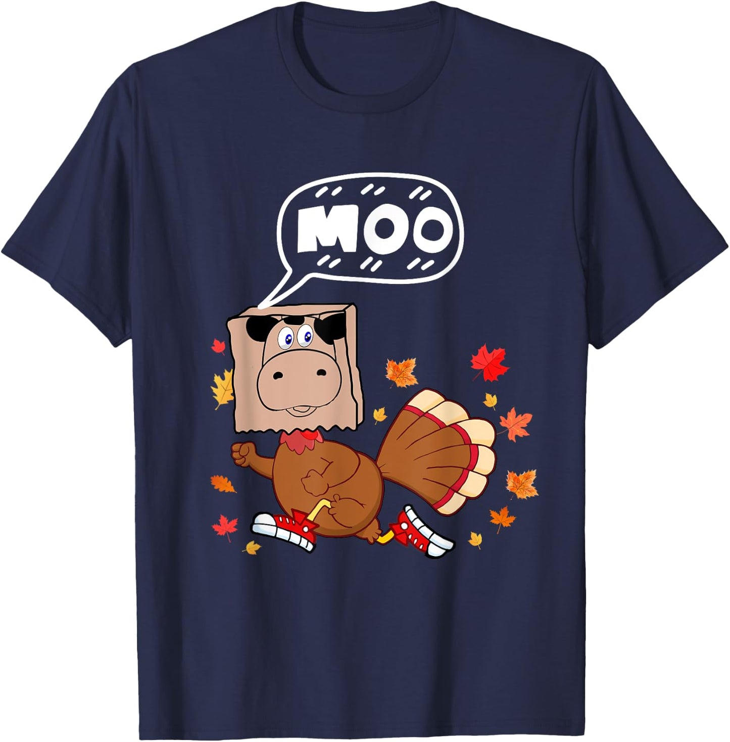 Thanksgiving 2022 Funny Fake Cow Moo Thanksgiving Turkey T-Shirt - T-Shirt | Navy