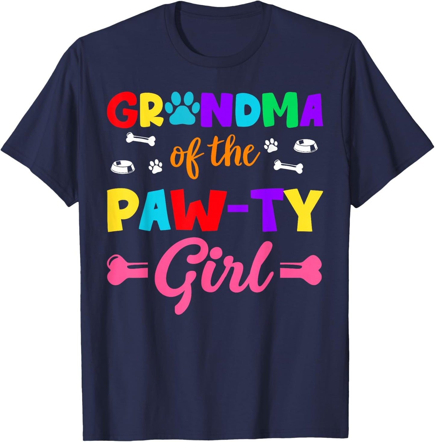 Grandma of The Paw-ty Girl Dog Family Matching Party T-Shirt - T-Shirt | Navy