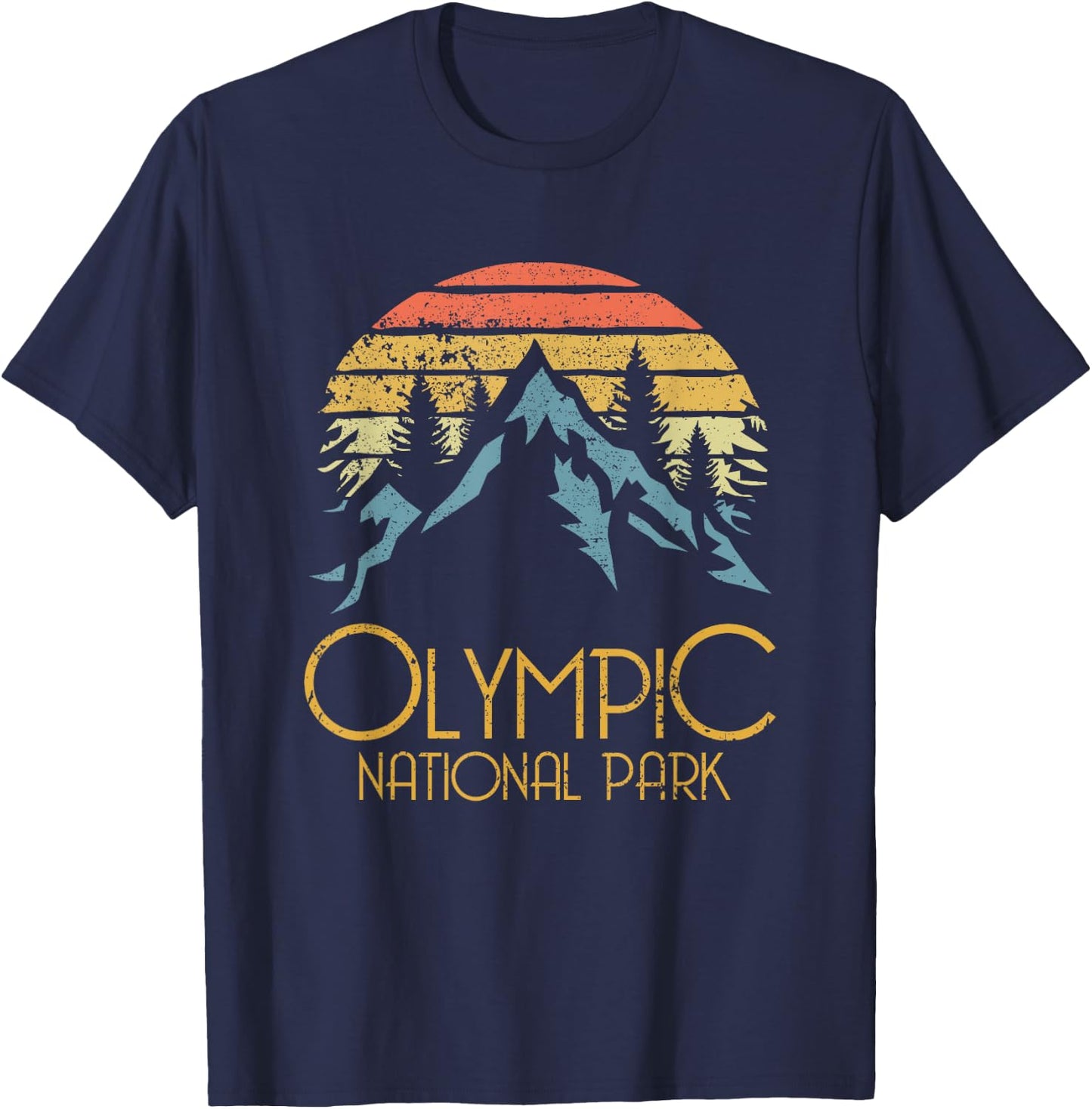 Retro Olympic National Park Washington Mountains T-Shirt - T-Shirt | Navy