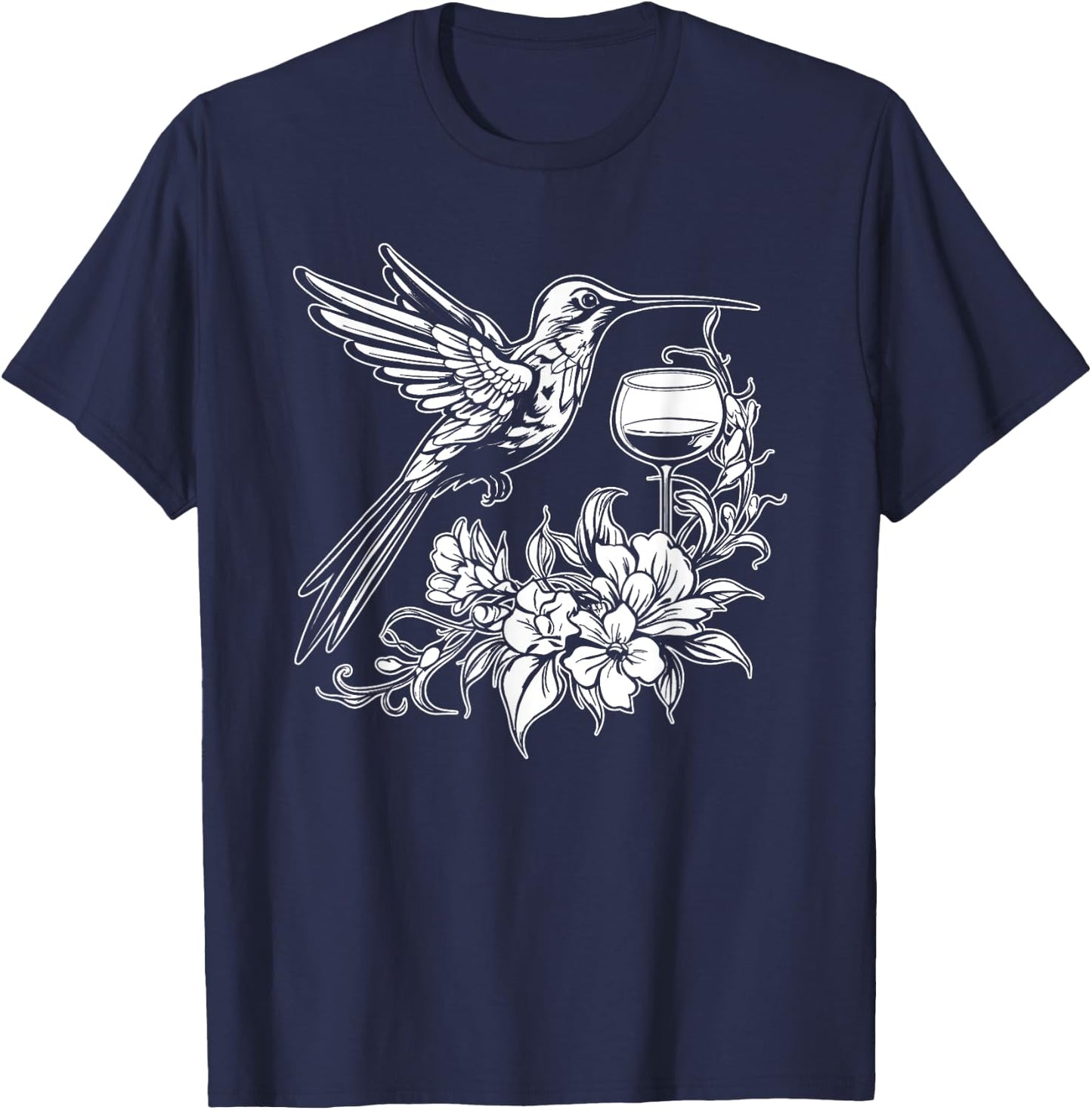 Hummingbird Ornithology Birds Nature Hummingbird Wine Glass T-Shirt - T-Shirt | Navy
