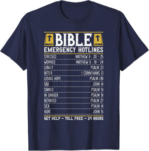 Bible Emergency Numbers for a Cool Christian Bible Merch T-Shirt - T-Shirt | Navy