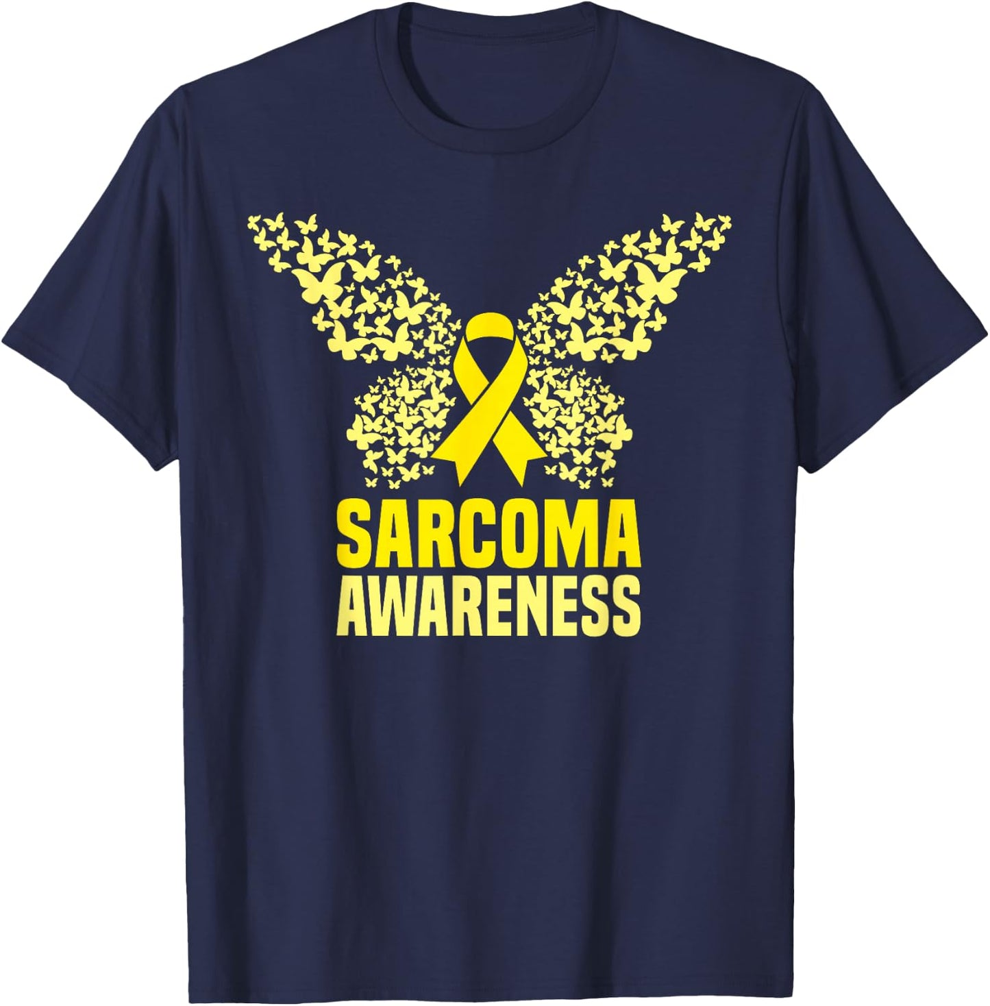 Yellow Butterfly Ribon Sarcoma Bone Cancer Awareness Support T-Shirt - T-Shirt | Navy